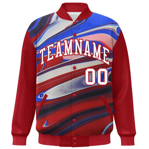 Custom Red White Tie Dye Ink Paint Varsity Graffiti Pattern Letterman Jacket