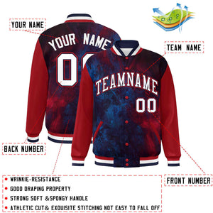 Custom Red White-Navy Tie Dye Ink Paint Varsity Graffiti Pattern Letterman Jacket