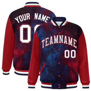 Custom Red White-Navy Tie Dye Ink Paint Varsity Graffiti Pattern Letterman Jacket