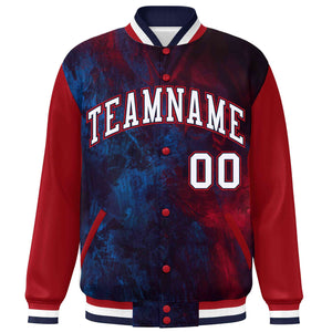 Custom Red White-Navy Tie Dye Ink Paint Varsity Graffiti Pattern Letterman Jacket