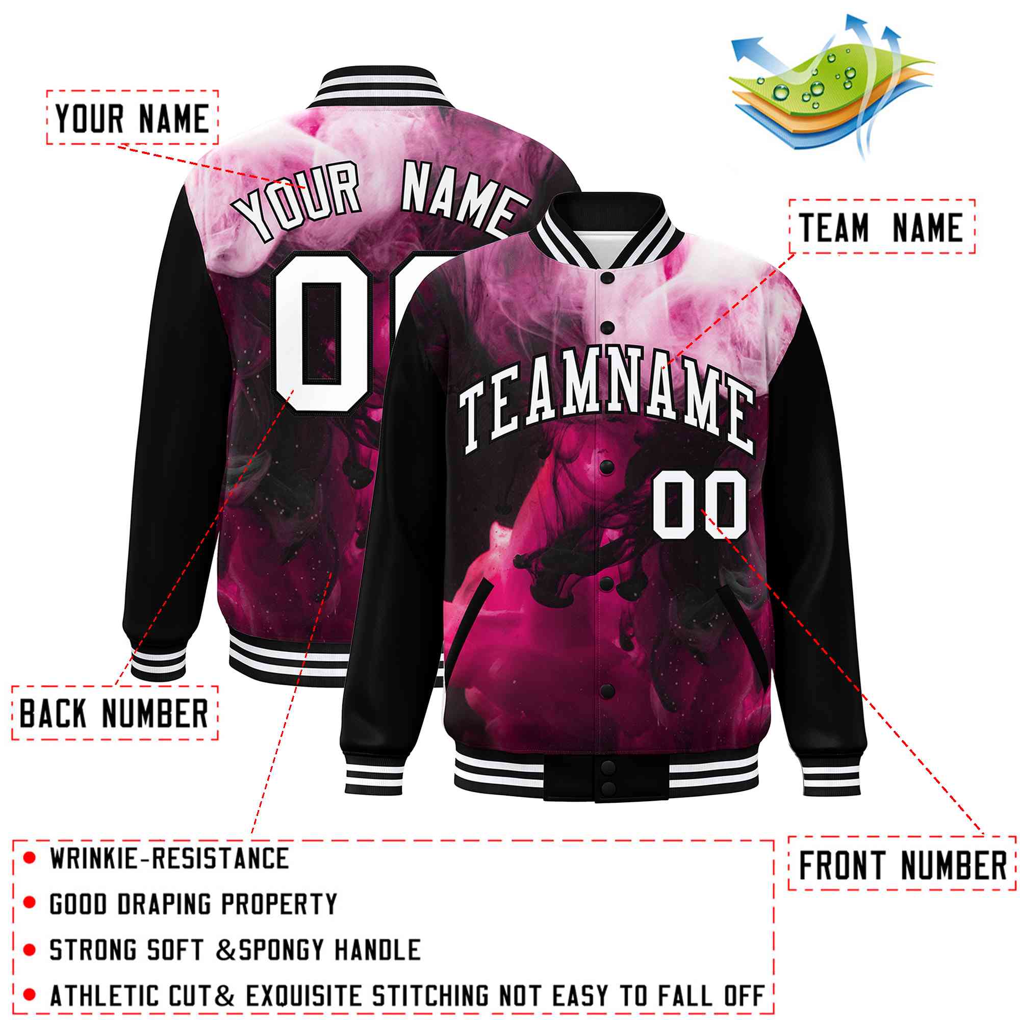 Custom Black White Tie Dye Ink Paint Varsity Graffiti Pattern Letterman Jacket