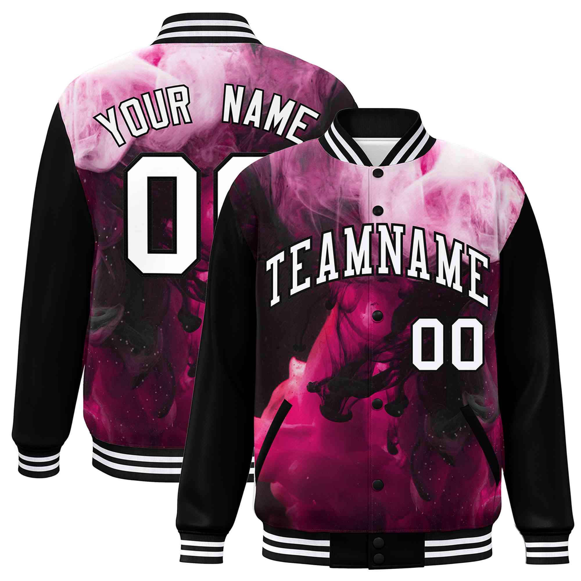 Custom Black White Tie Dye Ink Paint Varsity Graffiti Pattern Letterman Jacket