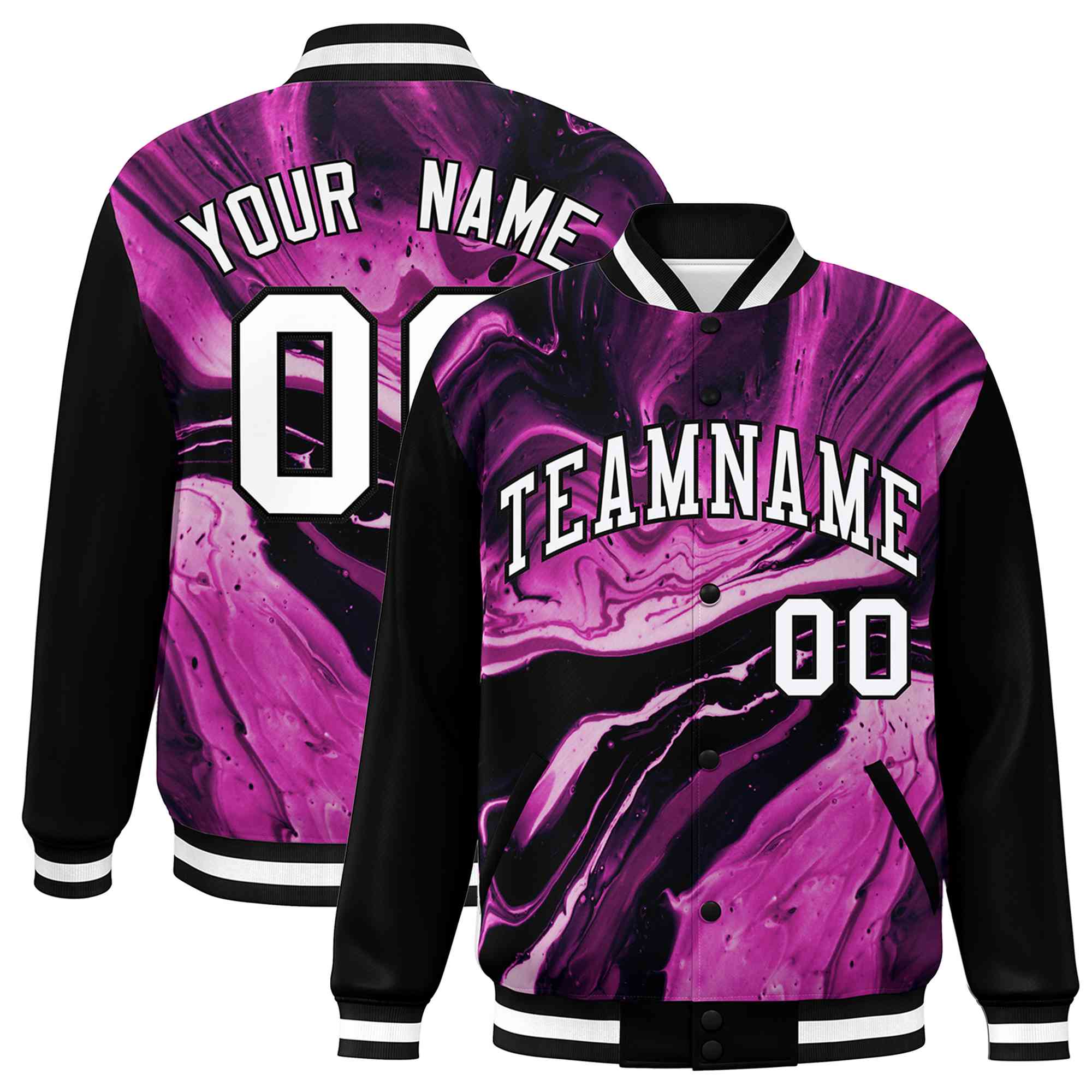 Custom Black White Tie Dye Ink Paint Varsity Graffiti Pattern Letterman Jacket