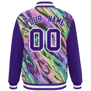 Custom Purple White Tie Dye Ink Paint Varsity Graffiti Pattern Letterman Jacket