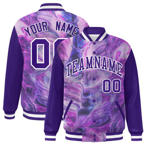 Custom Purple White Tie Dye Ink Paint Varsity Graffiti Pattern Letterman Jacket