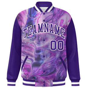 Custom Purple White Tie Dye Ink Paint Varsity Graffiti Pattern Letterman Jacket