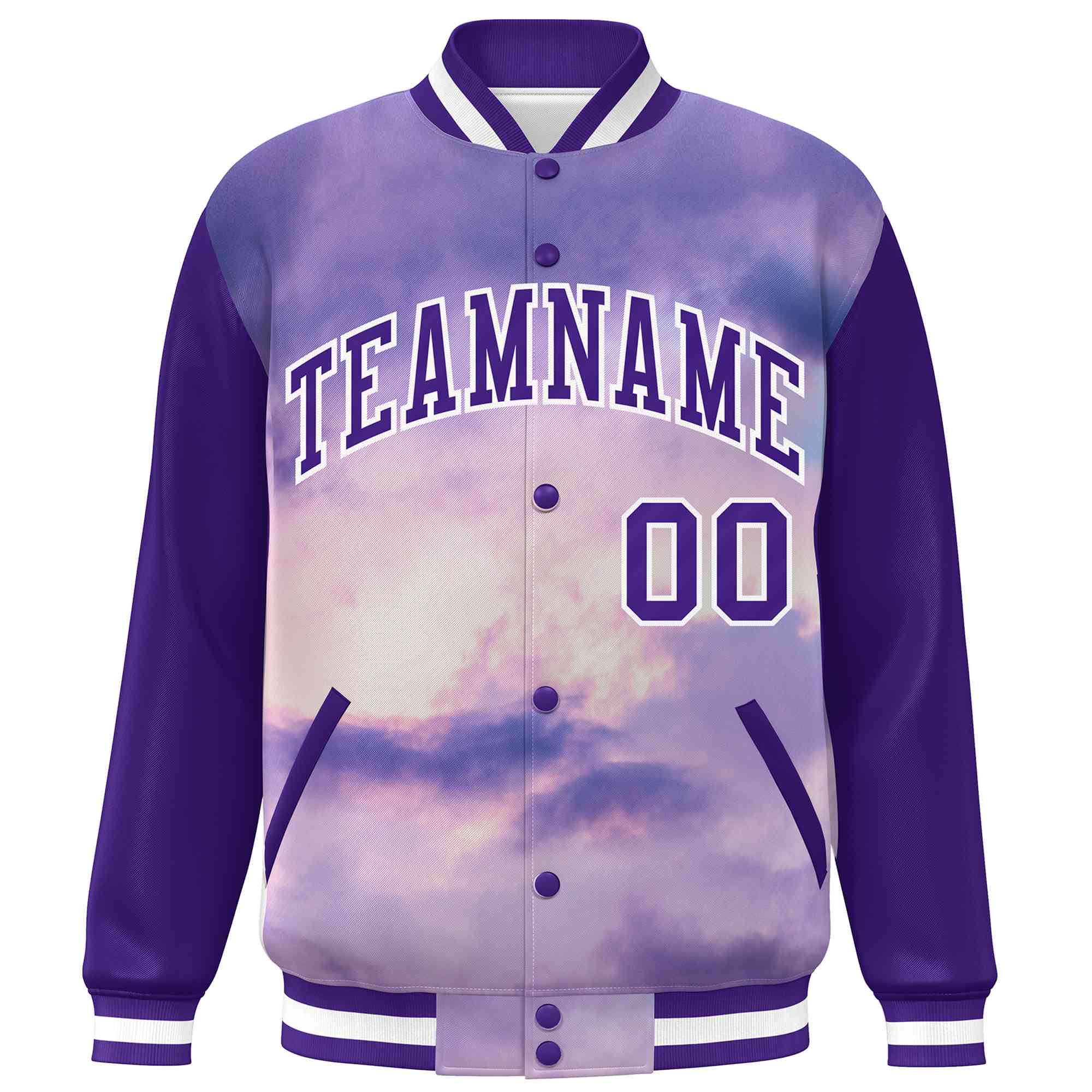 Custom Purple White Tie Dye Ink Paint Varsity Graffiti Pattern Letterman Jacket