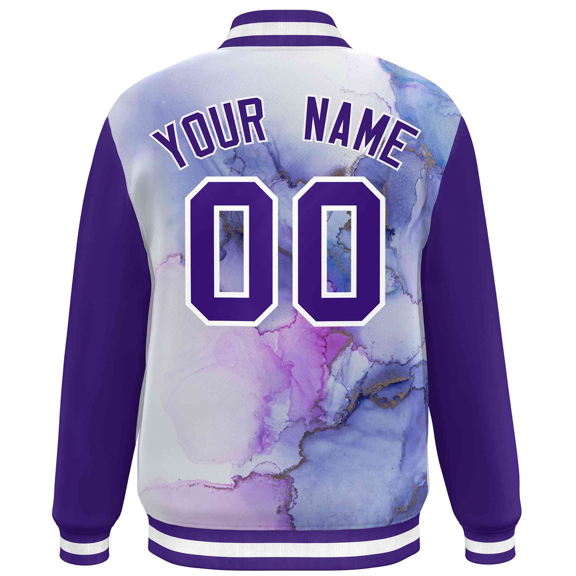 Custom Purple White Tie Dye Ink Paint Varsity Graffiti Pattern Letterman Jacket