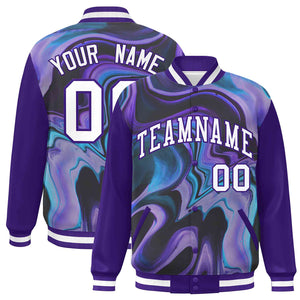 Custom Purple White Tie Dye Ink Paint Varsity Graffiti Pattern Letterman Jacket