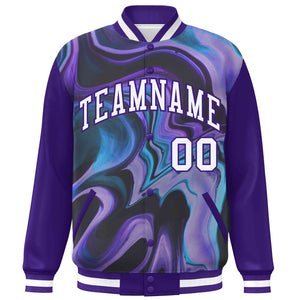 Custom Purple White Tie Dye Ink Paint Varsity Graffiti Pattern Letterman Jacket