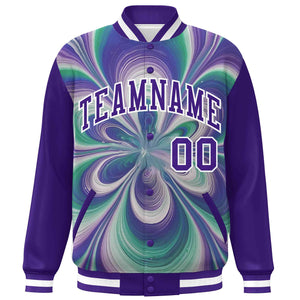 Custom Purple White Tie Dye Ink Paint Varsity Graffiti Pattern Letterman Jacket