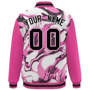 Custom Pink Rose Red-Black Tie Dye Ink Paint Varsity Graffiti Pattern Letterman Jacket