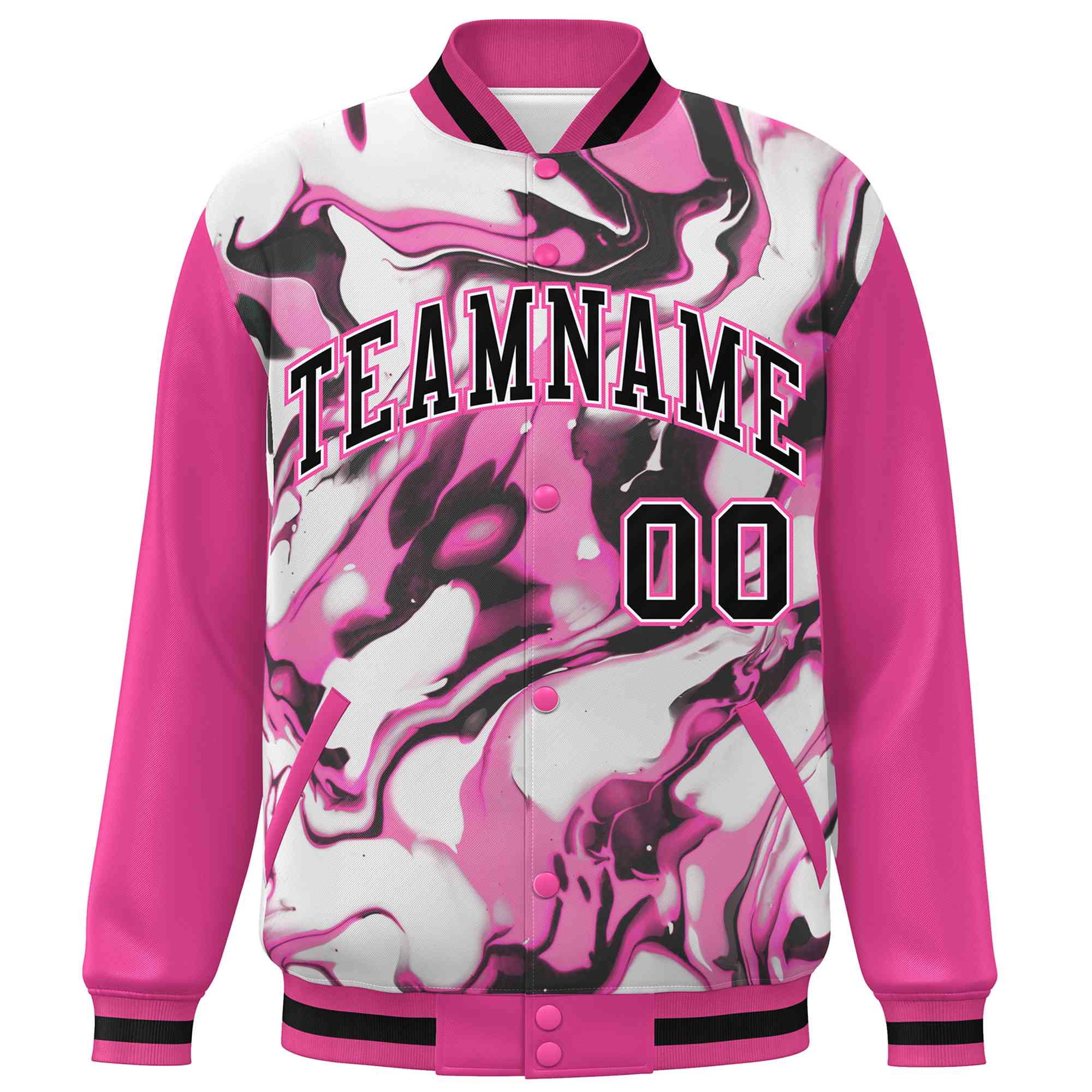 Custom Pink Rose Red-Black Tie Dye Ink Paint Varsity Graffiti Pattern Letterman Jacket