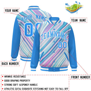 Custom Powder Blue White Tie Dye Ink Paint Varsity Graffiti Pattern Letterman Jacket