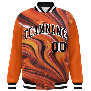 Custom Orange Black-White Tie Dye Ink Paint Varsity Graffiti Pattern Letterman Jacket