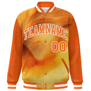 Custom Orange White Tie Dye Ink Paint Varsity Graffiti Pattern Letterman Jacket