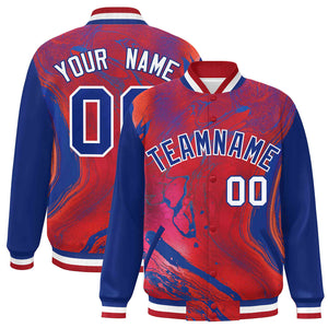 Custom Royal Red-White Tie Dye Ink Paint Varsity Graffiti Pattern Letterman Jacket