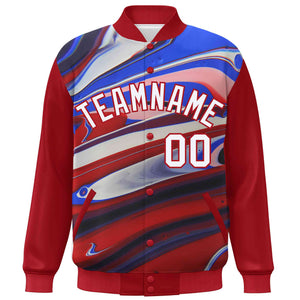 Custom Red White Tie Dye Ink Paint Varsity Graffiti Pattern Letterman Jacket