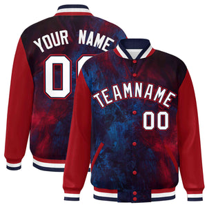 Custom Red White-Navy Tie Dye Ink Paint Varsity Graffiti Pattern Letterman Jacket