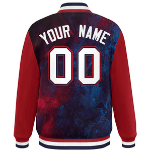 Custom Red White-Navy Tie Dye Ink Paint Varsity Graffiti Pattern Letterman Jacket