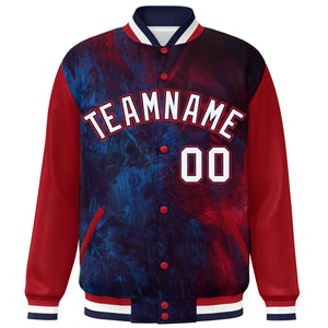 Custom Red White-Navy Tie Dye Ink Paint Varsity Graffiti Pattern Letterman Jacket