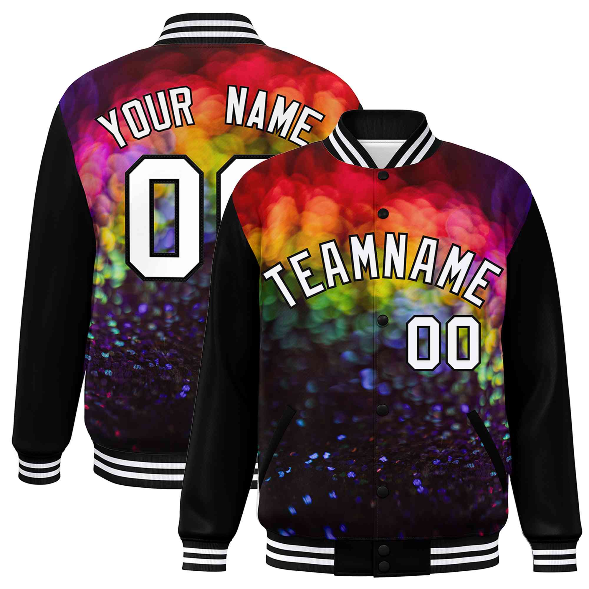 Custom Black White Tie Dye Ink Paint Varsity Graffiti Pattern Letterman Jacket