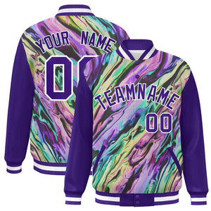 Custom Purple White Tie Dye Ink Paint Varsity Graffiti Pattern Letterman Jacket