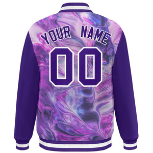 Custom Purple White Tie Dye Ink Paint Varsity Graffiti Pattern Letterman Jacket