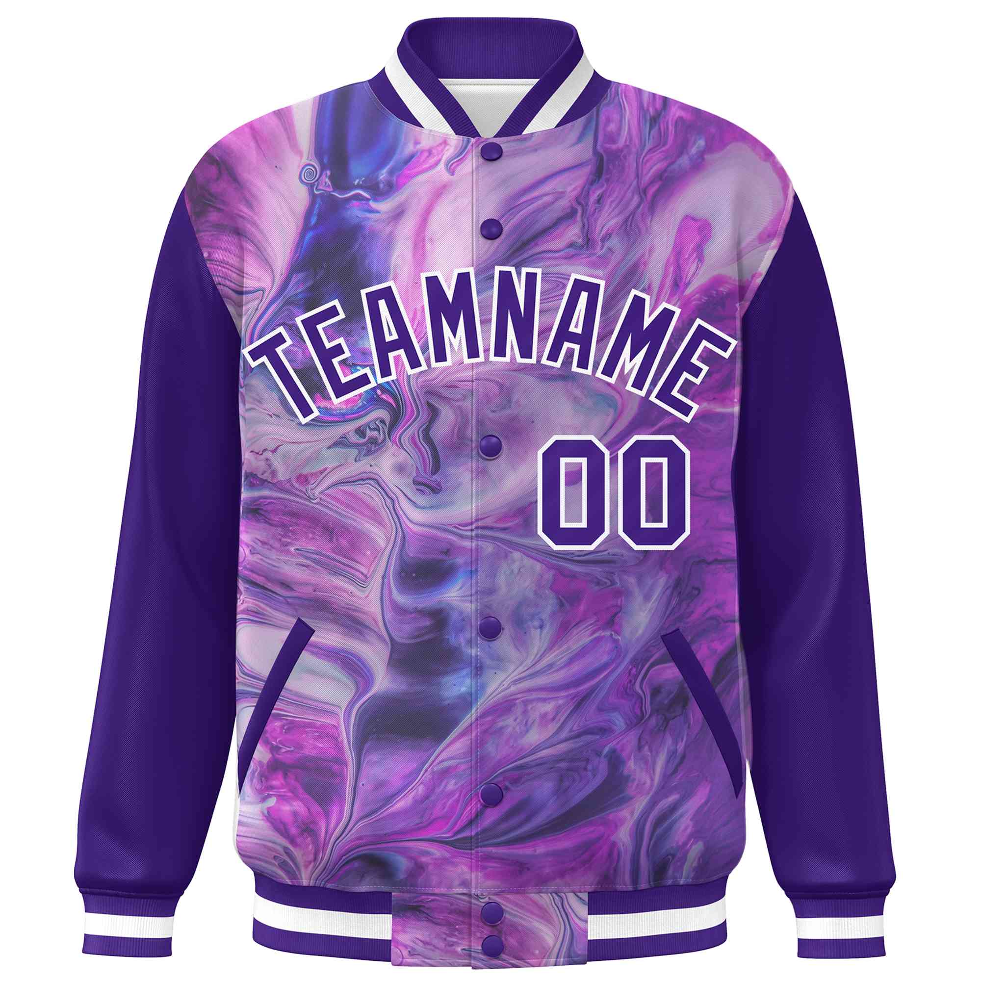 Custom Purple White Tie Dye Ink Paint Varsity Graffiti Pattern Letterman Jacket