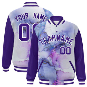 Custom Purple White Tie Dye Ink Paint Varsity Graffiti Pattern Letterman Jacket