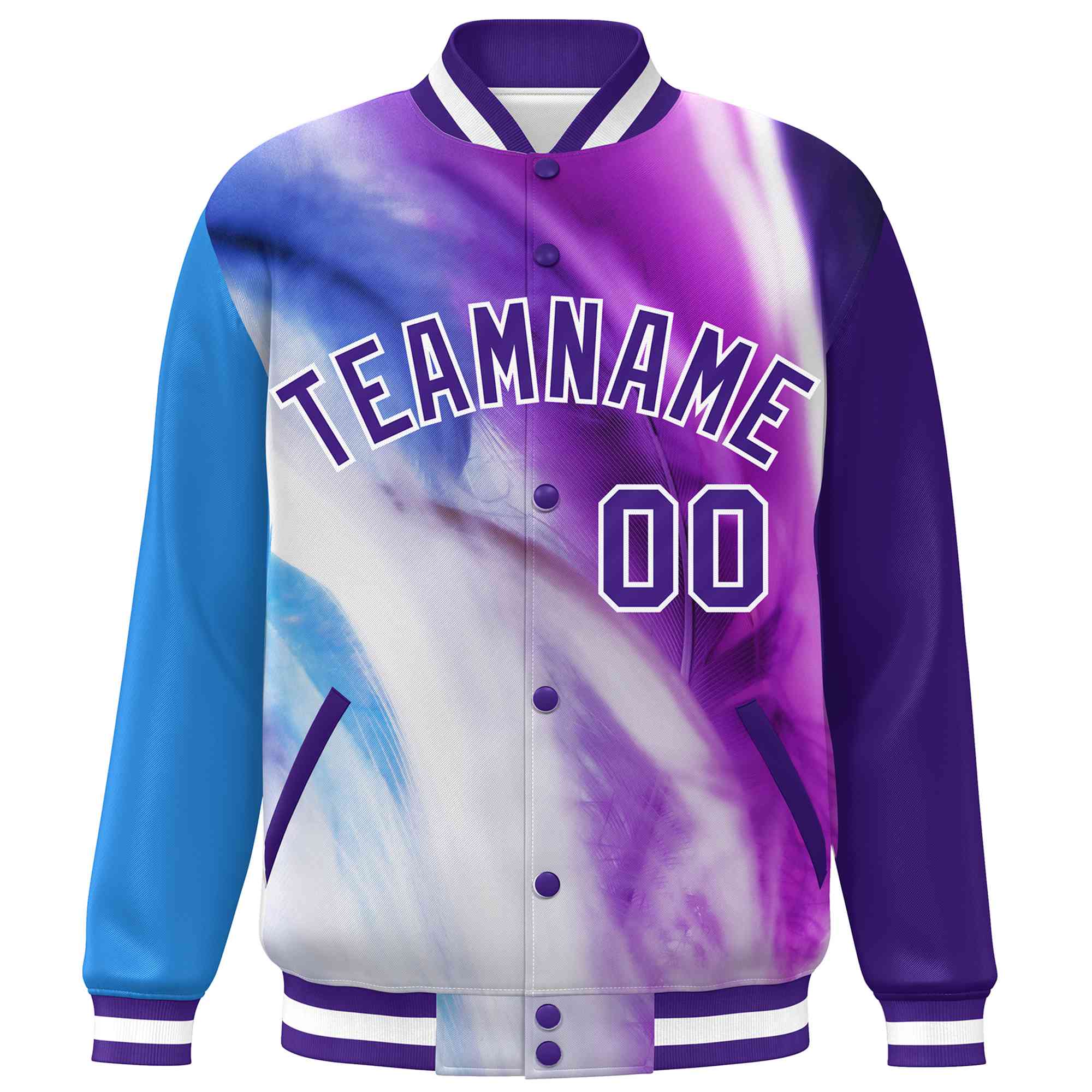 Custom Purple White Tie Dye Ink Paint Varsity Graffiti Pattern Letterman Jacket