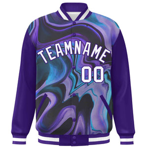 Custom Purple White Tie Dye Ink Paint Varsity Graffiti Pattern Letterman Jacket