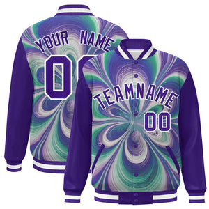 Custom Purple White Tie Dye Ink Paint Varsity Graffiti Pattern Letterman Jacket