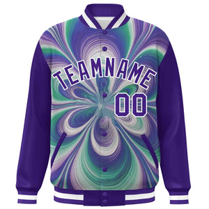 Custom Purple White Tie Dye Ink Paint Varsity Graffiti Pattern Letterman Jacket