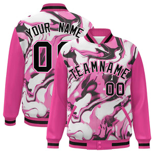 Custom Pink Rose Red-Black Tie Dye Ink Paint Varsity Graffiti Pattern Letterman Jacket