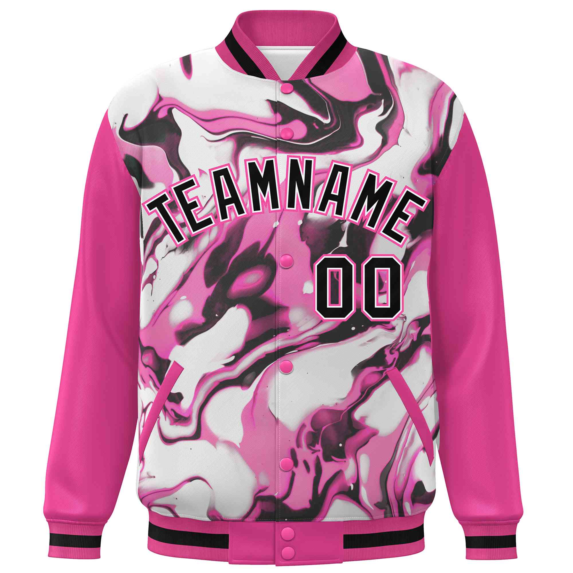 Custom Pink Rose Red-Black Tie Dye Ink Paint Varsity Graffiti Pattern Letterman Jacket