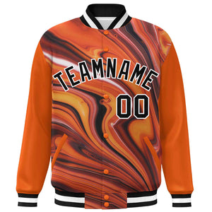 Custom Orange Black-White Tie Dye Ink Paint Varsity Graffiti Pattern Letterman Jacket