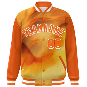 Custom Orange White Tie Dye Ink Paint Varsity Graffiti Pattern Letterman Jacket