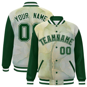 Custom Green White Tie Dye Ink Paint Varsity Graffiti Pattern Letterman Jacket