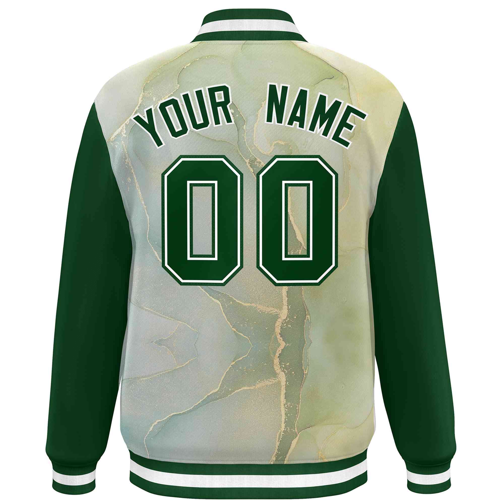 Custom Green White Tie Dye Ink Paint Varsity Graffiti Pattern Letterman Jacket