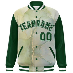 Custom Green White Tie Dye Ink Paint Varsity Graffiti Pattern Letterman Jacket