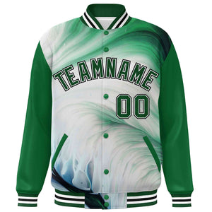 Custom Kelly Green Green-White Tie Dye Ink Paint Varsity Graffiti Pattern Letterman Jacket