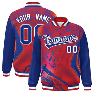 Custom Royal Red-White Tie Dye Ink Paint Varsity Graffiti Pattern Letterman Jacket