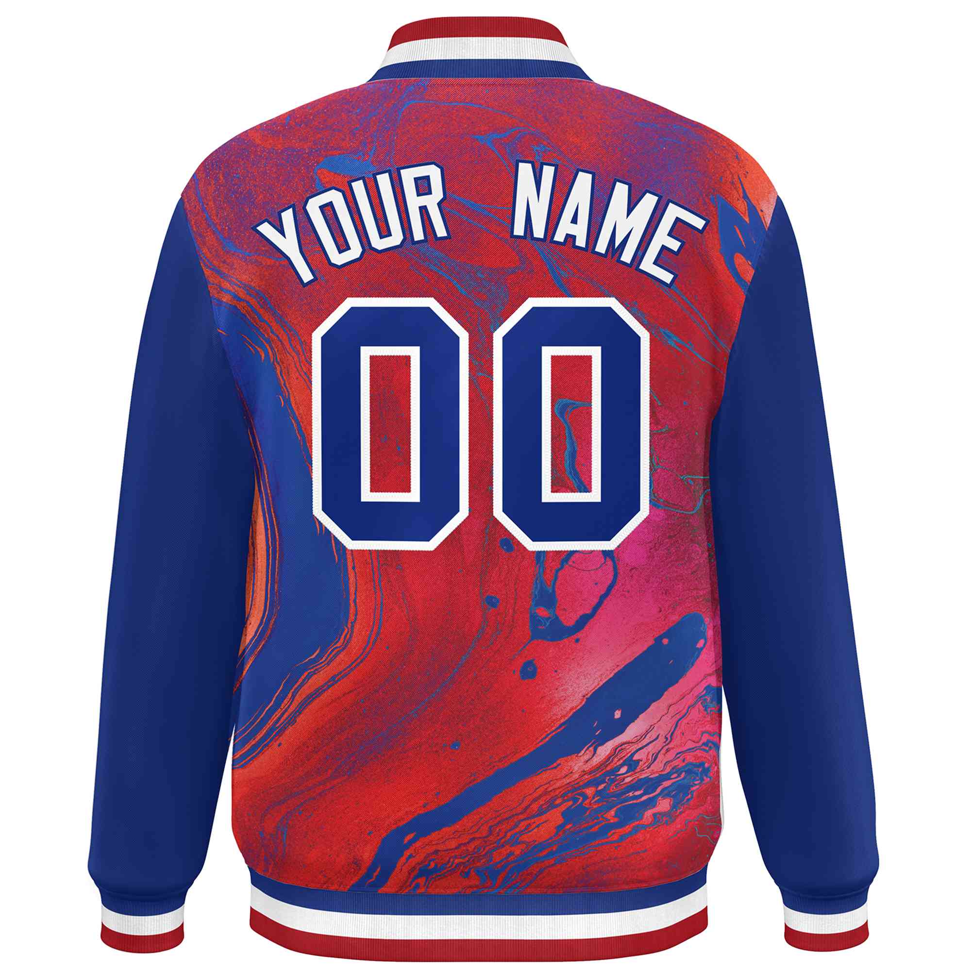 Custom Royal Red-White Tie Dye Ink Paint Varsity Graffiti Pattern Letterman Jacket