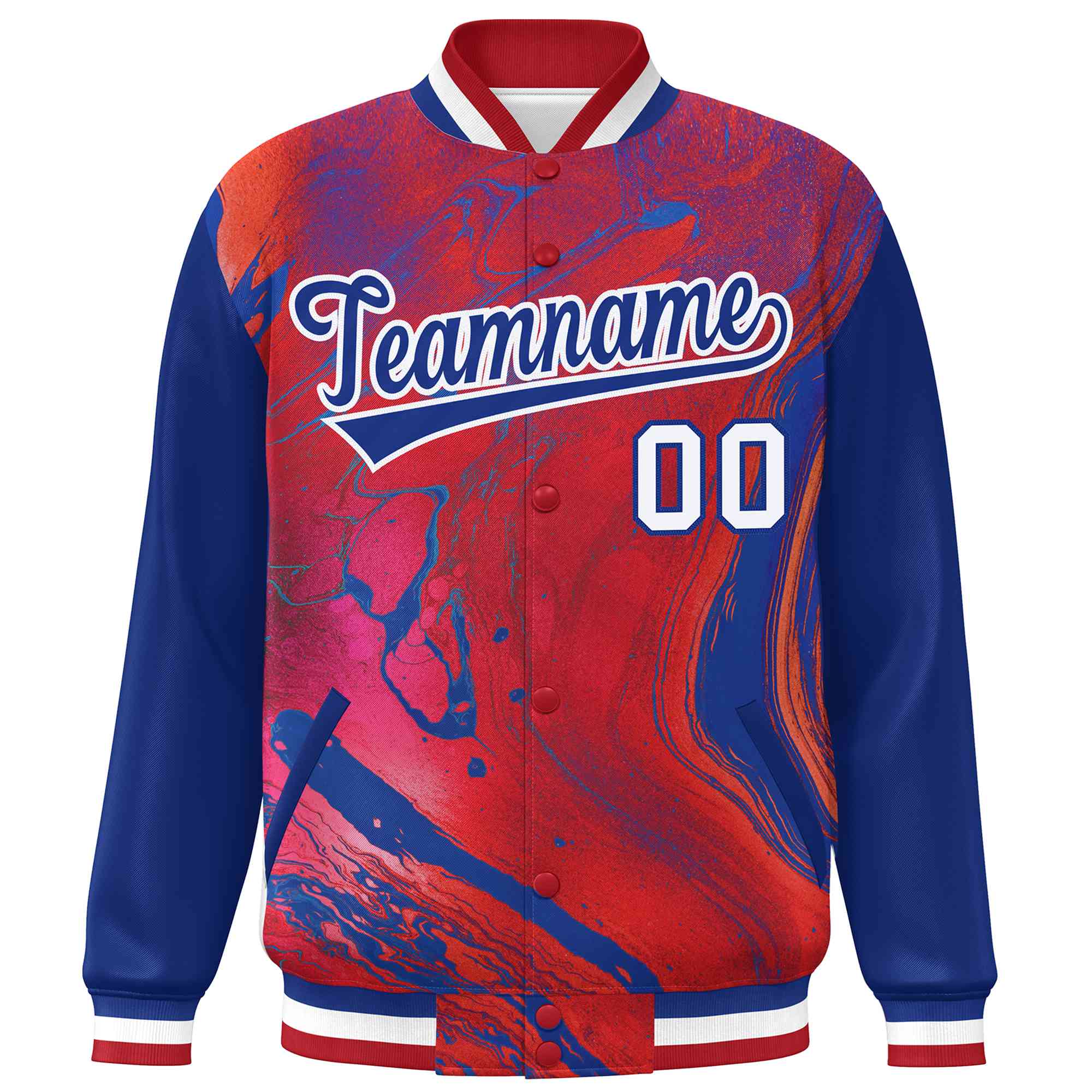 Custom Royal Red-White Tie Dye Ink Paint Varsity Graffiti Pattern Letterman Jacket