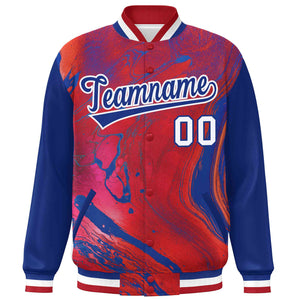 Custom Royal Red-White Tie Dye Ink Paint Varsity Graffiti Pattern Letterman Jacket