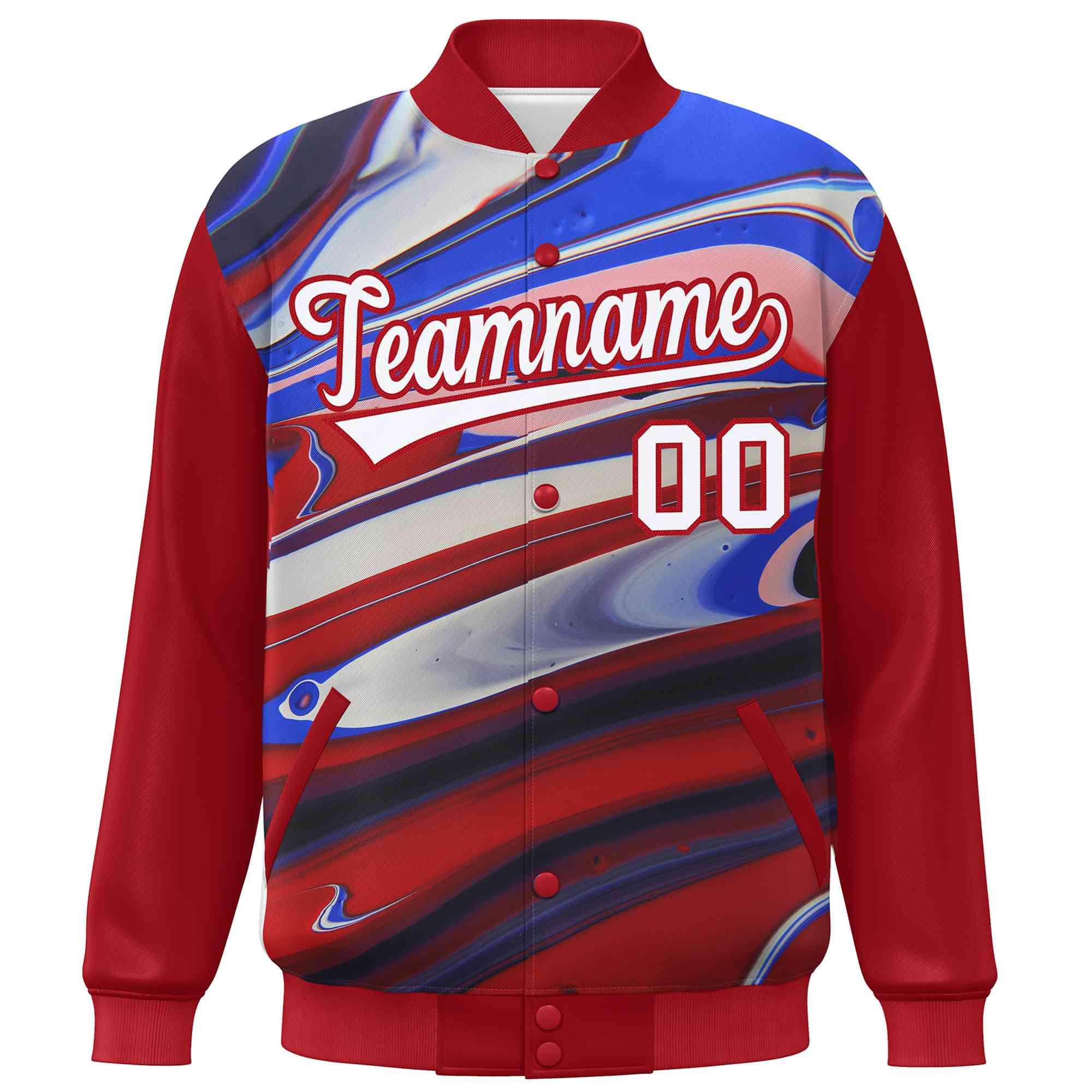 Custom Red White Tie Dye Ink Paint Varsity Graffiti Pattern Letterman Jacket