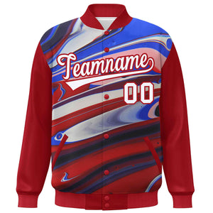 Custom Red White Tie Dye Ink Paint Varsity Graffiti Pattern Letterman Jacket