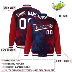 Custom Red White-Navy Tie Dye Ink Paint Varsity Graffiti Pattern Letterman Jacket