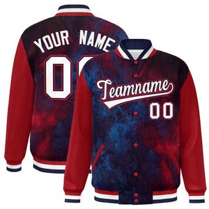 Custom Red White-Navy Tie Dye Ink Paint Varsity Graffiti Pattern Letterman Jacket